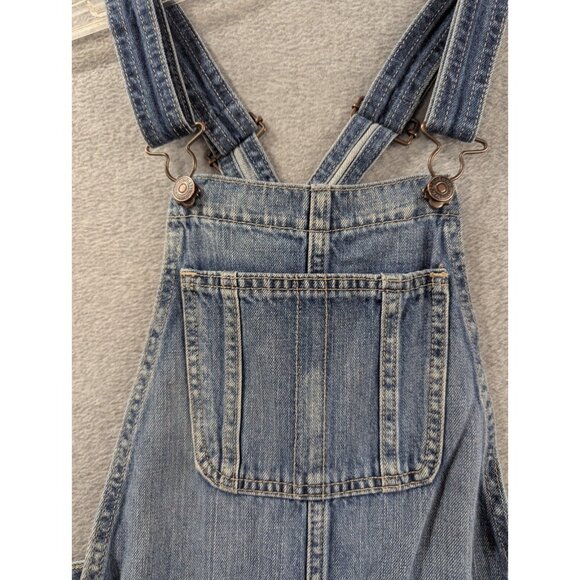 Ambercrombie Fitch Denim Bib Overalls Womens SZ XS Blue Whiskers Tapered Classic - Picture 2 of 15